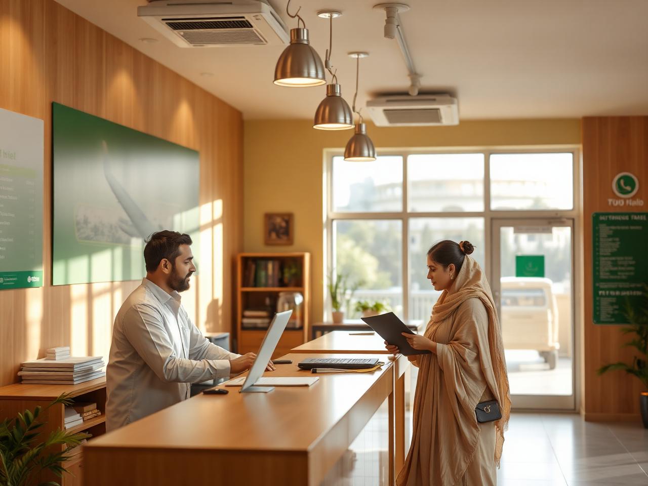 Our travel agency office in Sargodha assisting a client